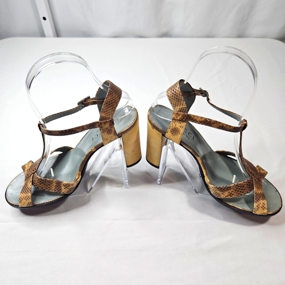 Gucci Brown Snakeskin Print Leather Sandals Size 35.5 - Picture 2 of 9